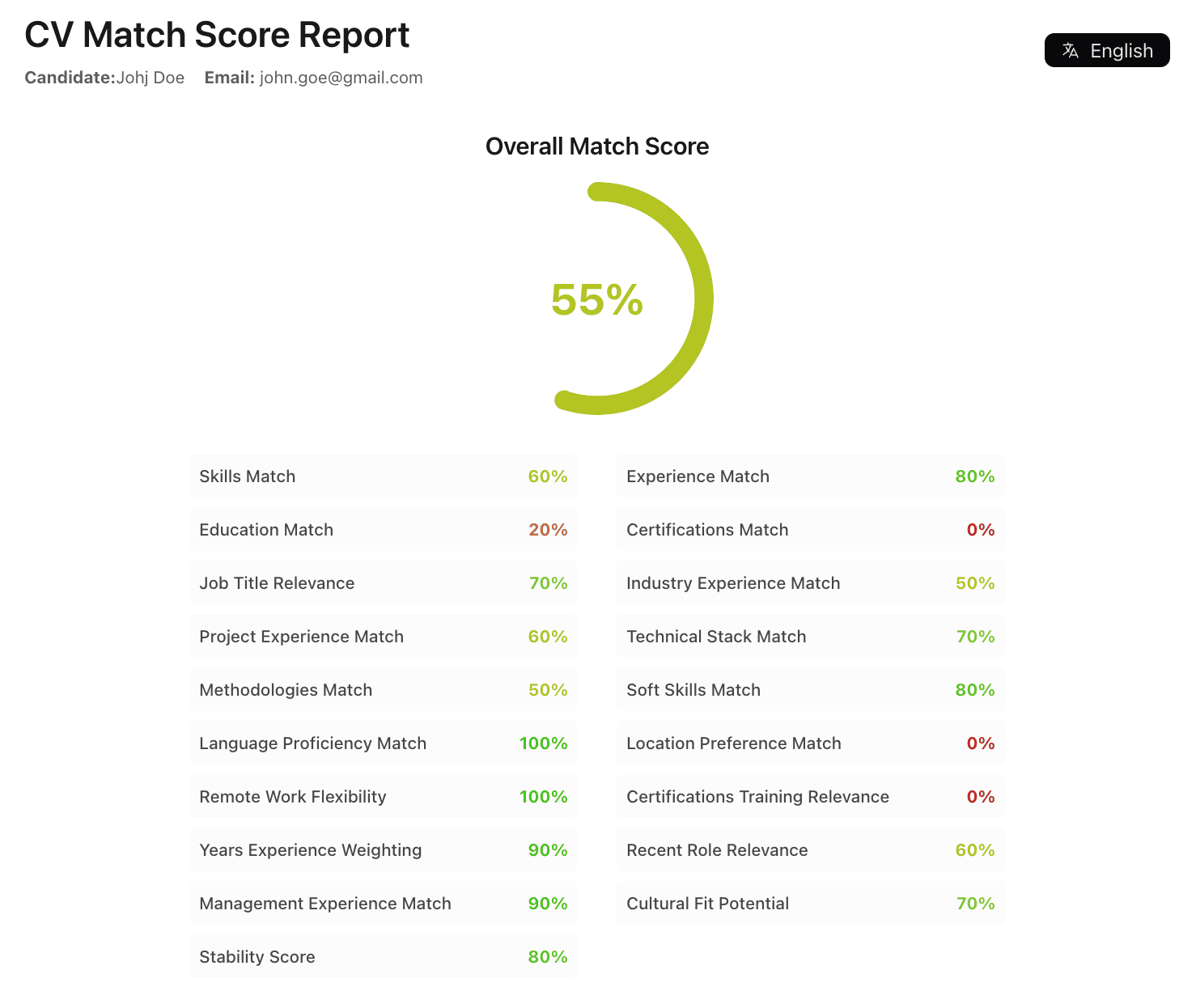 CVMatchScore Report Example